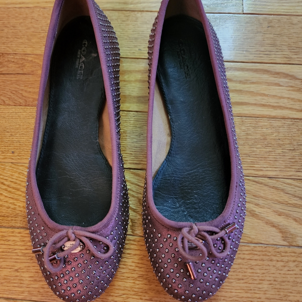 Coach Mauve Studded Bow Ballet Flats